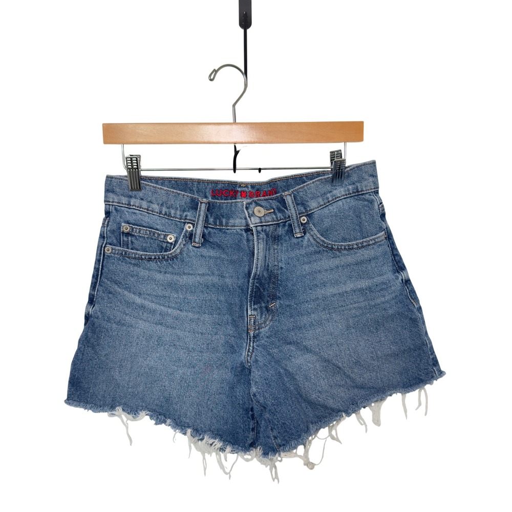 Lucky Brand Size 4 90s Midi 5" Denim Frayed Hem Shorts Causal Streetwear